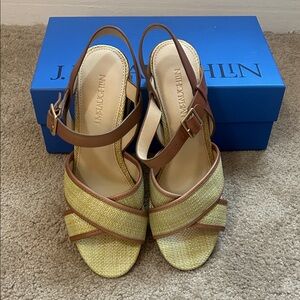 J.McLaughlin Alba Grasscloth Heels with Leather Trim. NWT